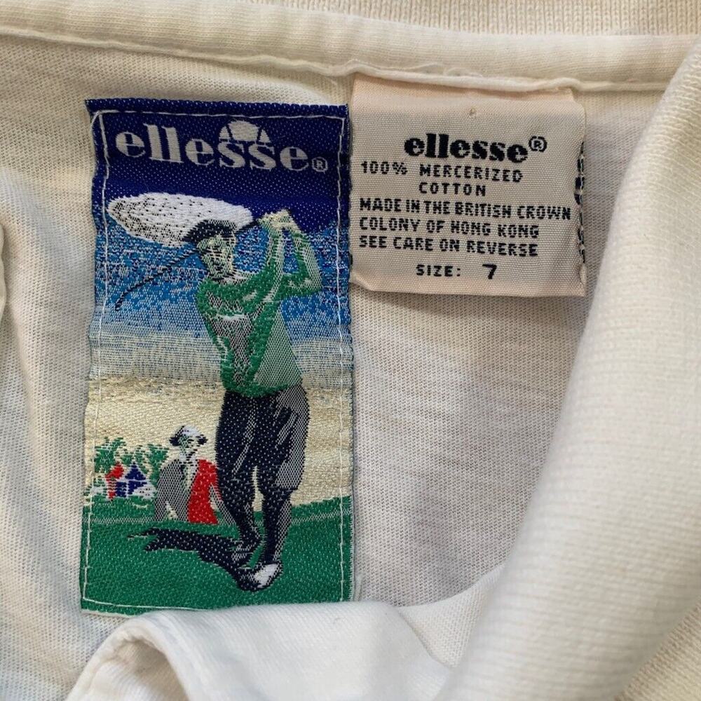 Vintage Ellesse Golf Polo Scenic Print White Mercerized Cotton Shirt Abstract - Picture 9 of 10